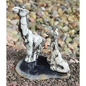 Seawolf Creations Giraffe Figurines Agate Base Vintage Home Decor